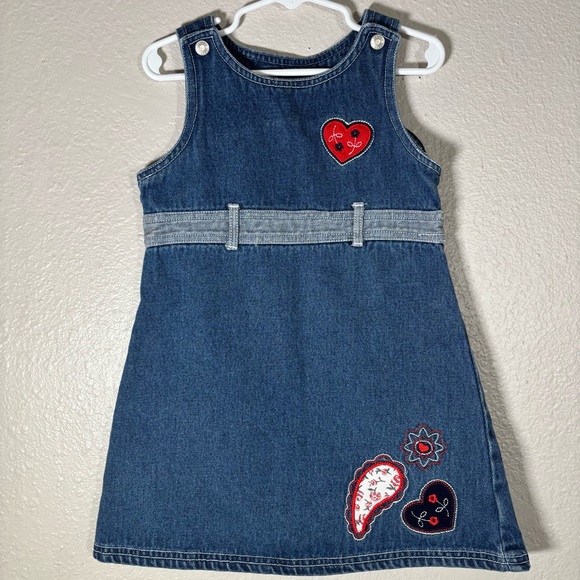 American Vintage Other - 90s Vintage Embroidered Paisley Patch Denim Jean Dress Size 4T Pullover Toddler